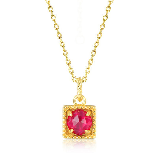 S925 Sterling Silver Jewelry Pendants Red Corundum Gemstone Palace Style Necklace Charms