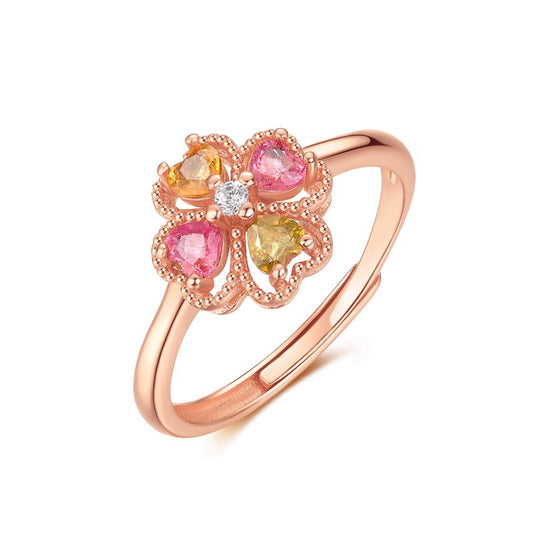 S925 Sterling Silver Jewelry Ring Natural Tourmaline Gemstone Floral Style Rings