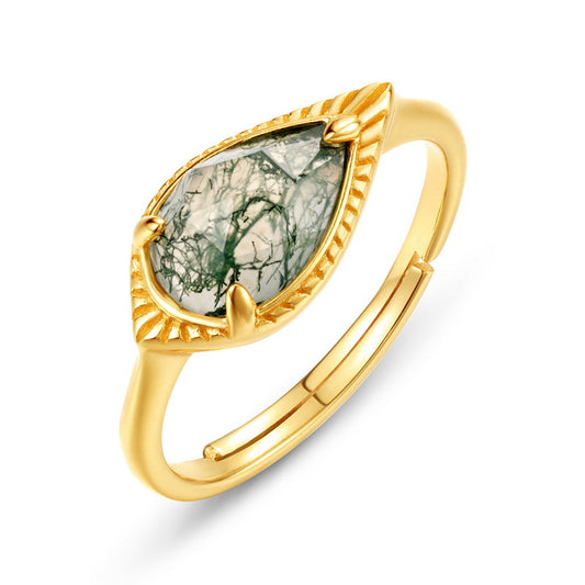 S925 Sterling Silver Jewelry Ring Natural Moss Agate Gemstone Unique Design Luxury Rings