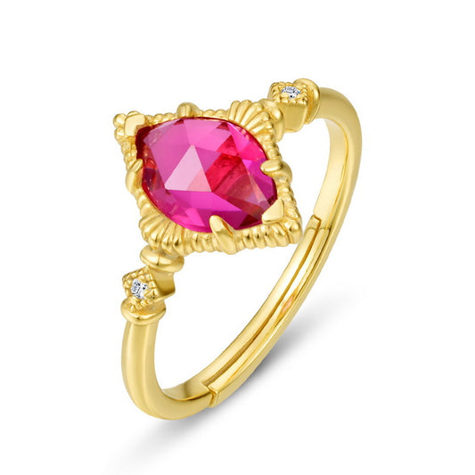 S925 Sterling Silver Jewelry Ring Synthetic Ruby Gemstone Vintage Palace Style Rings