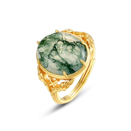 S925 Sterling Silver Jewelry Ring Natural Moss Agate Gemstone Vintage Fashion Luxury Rings