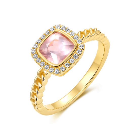 S925 Sterling Silver Jewelry Ring Natural Rose Quartz Fashion Simple Luxury Rings