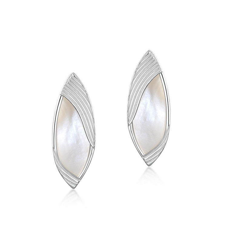 S925 Sterling Silver Jewelry Earrings Natural White Shell Gemstone Unique Design Earrings