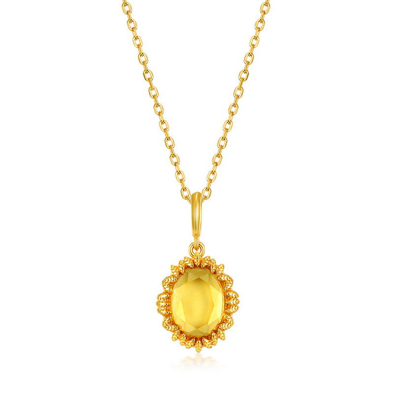 S925 Sterling Silver Jewelry Pendants Citrine Gemstone Sunflower Style Necklace Charms