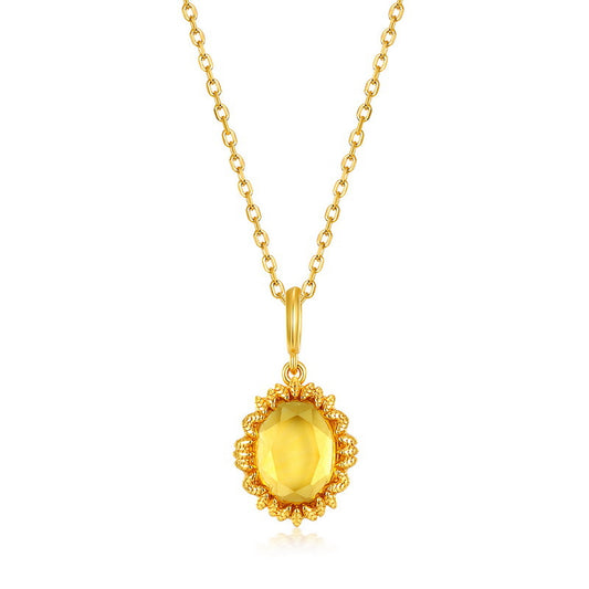 S925 Sterling Silver Jewelry Pendants Citrine Gemstone Sunflower Style Necklace Charms