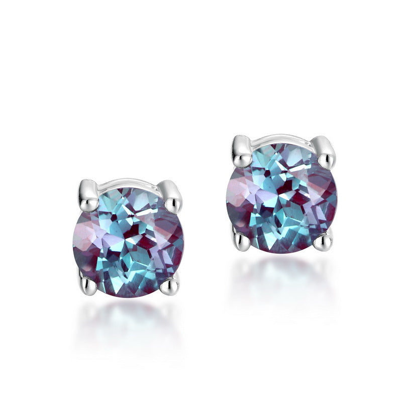 S925 Sterling Silver Jewelry Earrings Alexandrite Gemstone Daily Life Stud Earrings