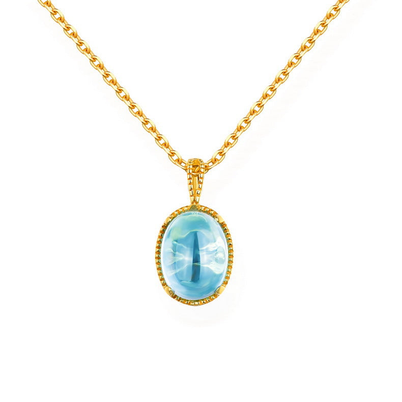 S925 Sterling Silver Jewelry Pendants Natural Sky Blue Topaz Gemstone Necklace Charms