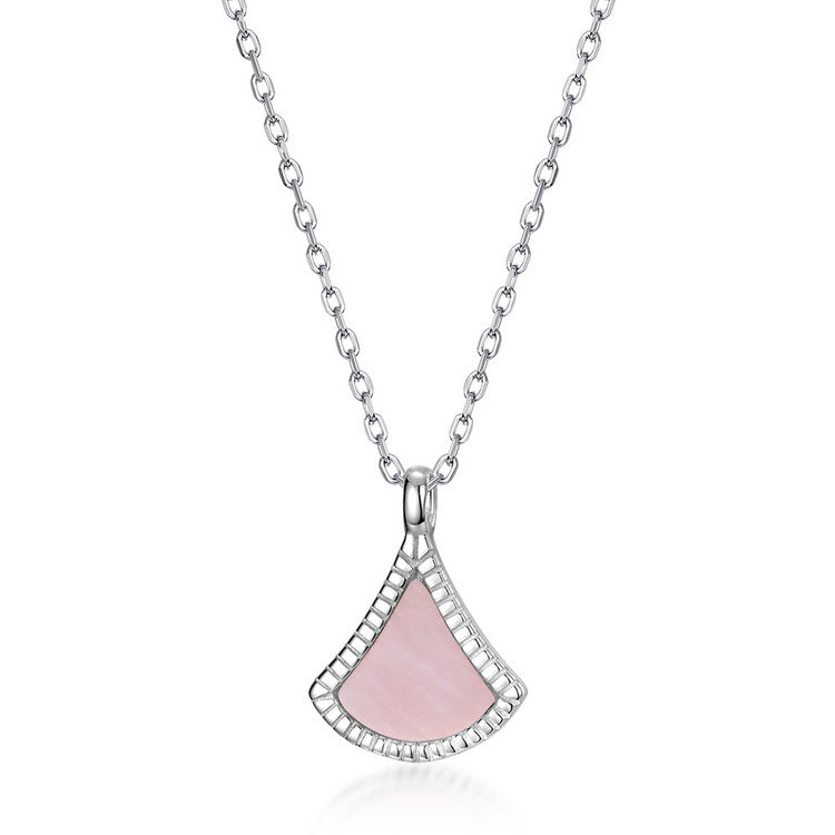 S925 Sterling Silver Jewelry Necklace Natural Pink Shell Gemstone Geometric Sector Style Necklaces
