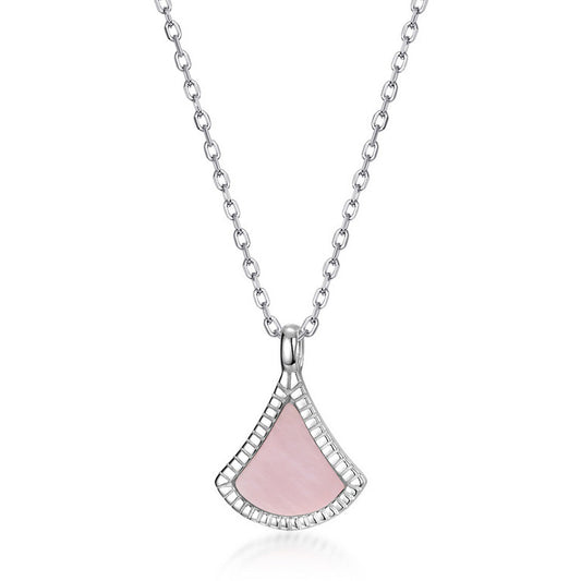 S925 Sterling Silver Jewelry Necklace Natural Pink Shell Gemstone Geometric Sector Style Necklaces