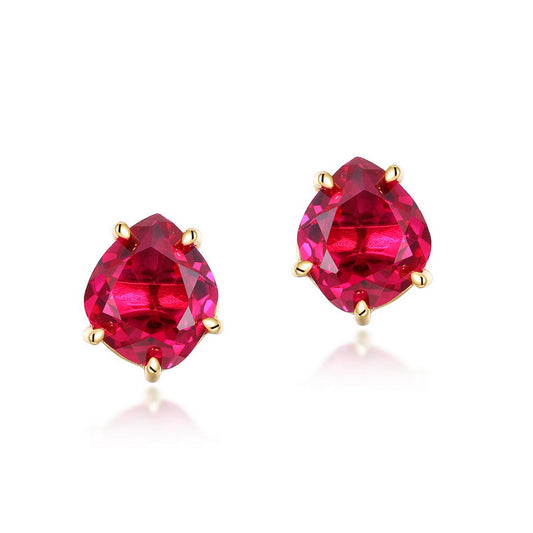 S925 Sterling Silver Jewelry Earrings Red Corundum Gemstone Geometric Style Stud Earrings