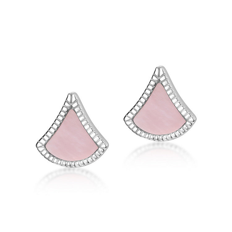 S925 Sterling Silver Jewelry Earrings Natural Pink Shell Gemstone Geometric Sector Style Earrings