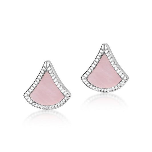 S925 Sterling Silver Jewelry Earrings Natural Pink Shell Gemstone Geometric Sector Style Earrings