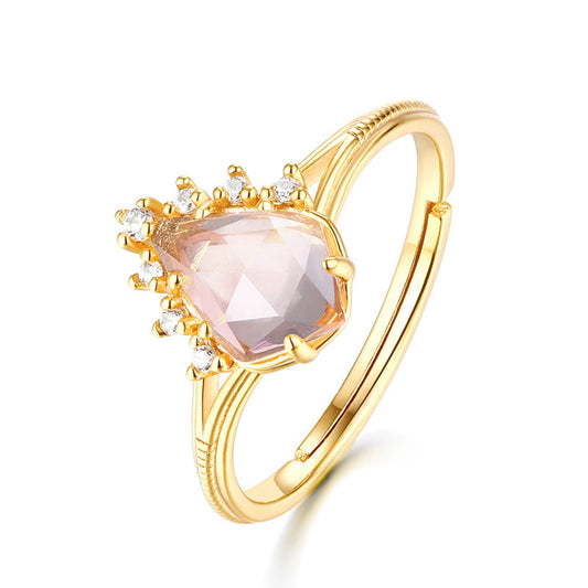 S925 Sterling Silver Jewelry Ring Natural Rose Quartz Gemstone Simple Luxury Rings