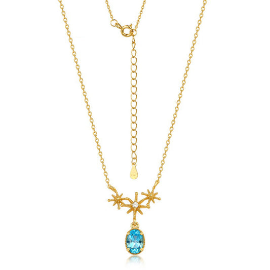 S925 Sterling Silver Jewelry Necklace Natural Swiss Blue Topaz Gemstone Star Style Necklaces