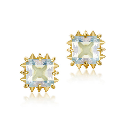 S925 Sterling Silver Jewelry Earrings Natural Sky Blue Topaz Gemstone Square Style Stud Earrings