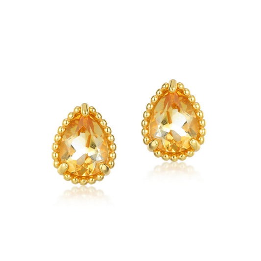 S925 Sterling Silver Jewelry Earrings Natural Citrine Gemstone Water Drop Style Stud Earrings