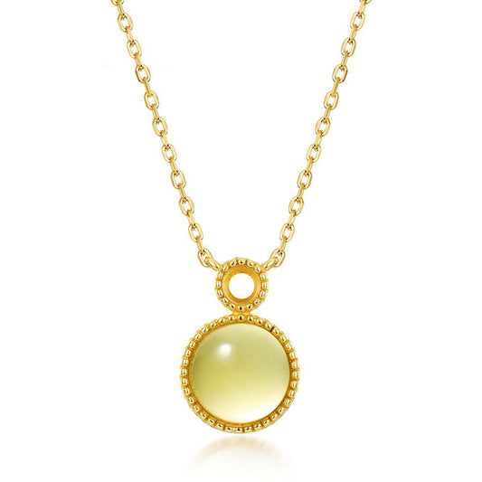 S925 Sterling Silver Jewelry Necklace Natural Amber Geometric Round Style Charms Necklaces