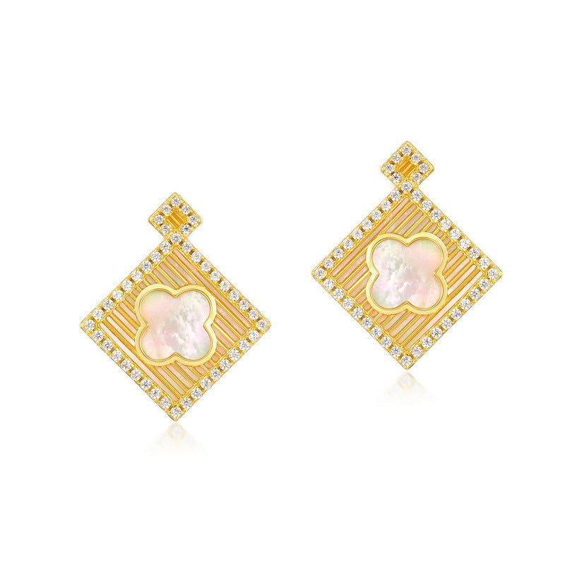 S925 Sterling Silver Jewelry Earrings Natural White Shell Gemstone Palace Style Earrings