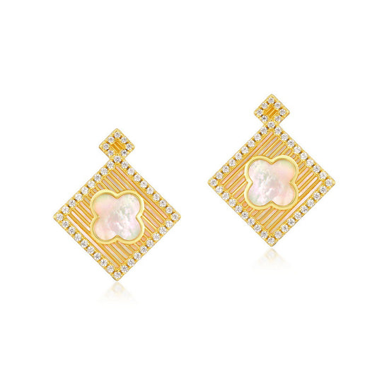 S925 Sterling Silver Jewelry Earrings Natural White Shell Gemstone Palace Style Earrings