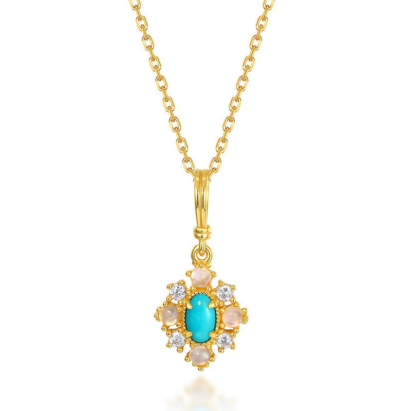 S925 Sterling Silver Jewelry Pendants Natural Turquoise Gemstone Necklace Charms