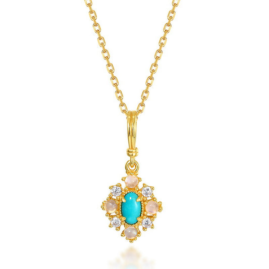 S925 Sterling Silver Jewelry Pendants Natural Turquoise Gemstone Necklace Charms