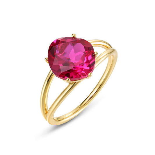 S925 Sterling Silver Jewelry Ring Red Corundum Gemstone Geometric Style Luxury Rings