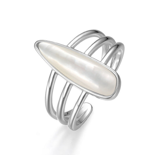 S925 Sterling Silver Jewelry Ring Natural White Shell Gemstone Vintage Style Rings