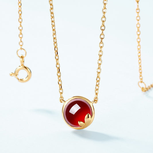 S925 Sterling Silver Jewelry Necklace Natural Garnet Gemstone Gold Plating Charms Necklace