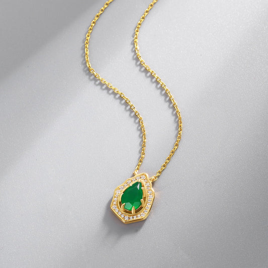 S925 Sterling Silver Jewelry Necklace Natural Green Agate Gemstone Palace Style Charms Necklace