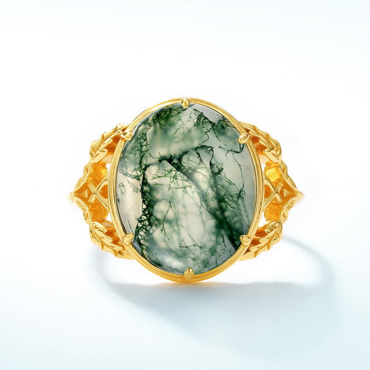 S925 Sterling Silver Jewelry Ring Natural Moss Agate Gemstone Vintage Fashion Luxury Rings