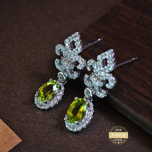 S925 Sterling Silver Fine Jewelry Earrings Natural Peridot Gemstone Luxury Drop Earrings