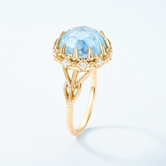 S925 Sterling Silver Jewelry Ring Natural Sky Blue Topaz Gemstone Luxury Palace Style Rings