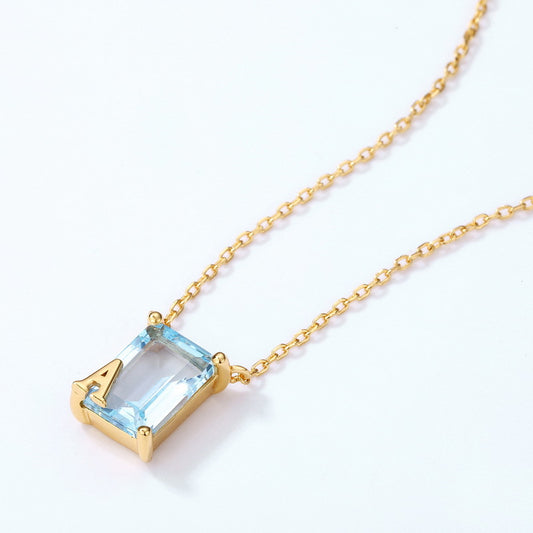 S925 Sterling Silver Jewelry Necklace Natural Sky Blue Topaz Square Style Necklace Charms