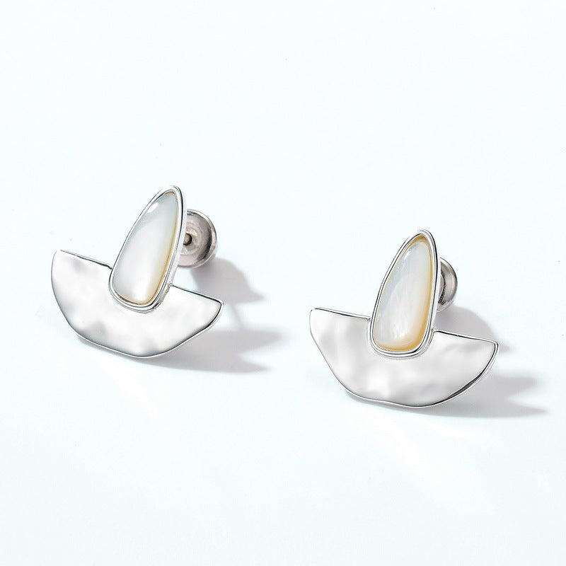 S925 Sterling Silver Jewelry Earrings Natural White Shell Gemstone Vintage Style Earrings