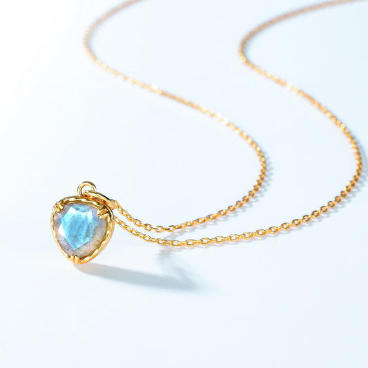 S925 Sterling Silver Jewelry Pendants Natural Labradorite Gemstone Heart Style Necklace Charms