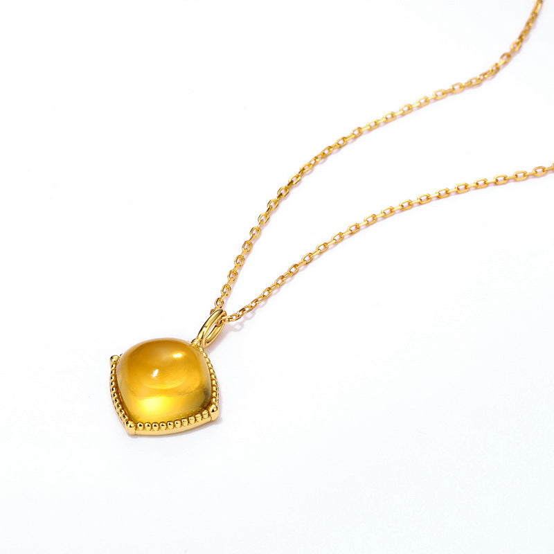 S925 Sterling Silver Jewelry Pendants Natural Citrine Simple Luxury Necklace Charms