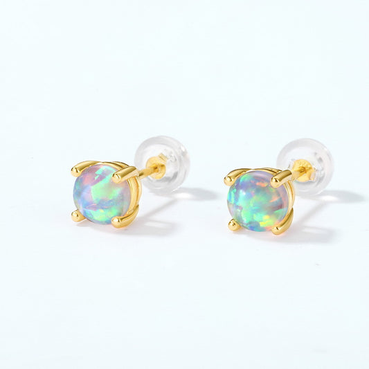 S925 Sterling Silver Jewelry Earrings Gold Plating Opal Gemstone Simple Luxury Stud Earrings
