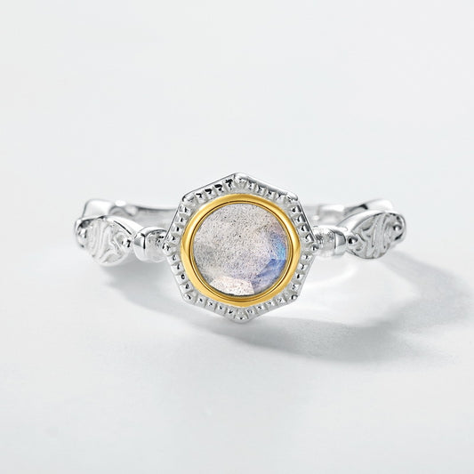 S925 Sterling Silver Jewelry Ring Natural Labradorite Gemstone Vintage Style Fashion Rings
