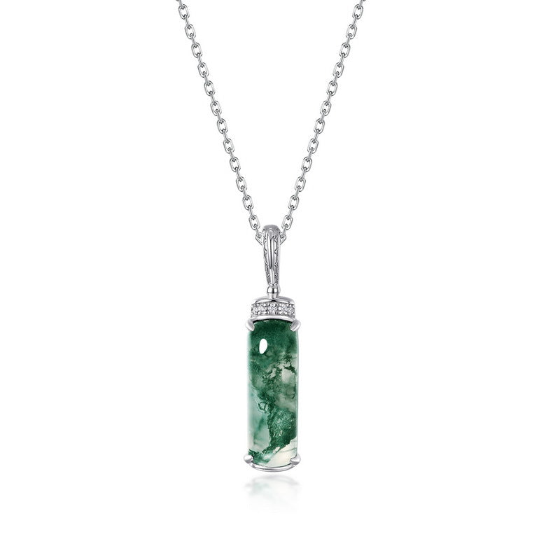 S925 Sterling Silver Jewelry Pendants Opal Gemstone Cylinder Style Necklace Charms
