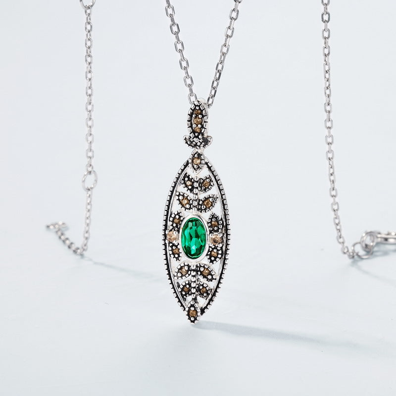 S925 Sterling Silver Jewelry Pendants Lab Grown Emerald Gemstone Vintage Style Necklace Charms