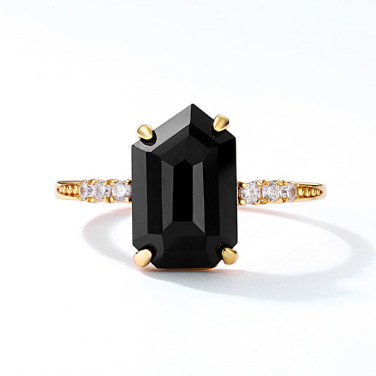 S925 Sterling Silver Jewelry Ring Natural Black Onyx Gemstone Irregular Style Rings