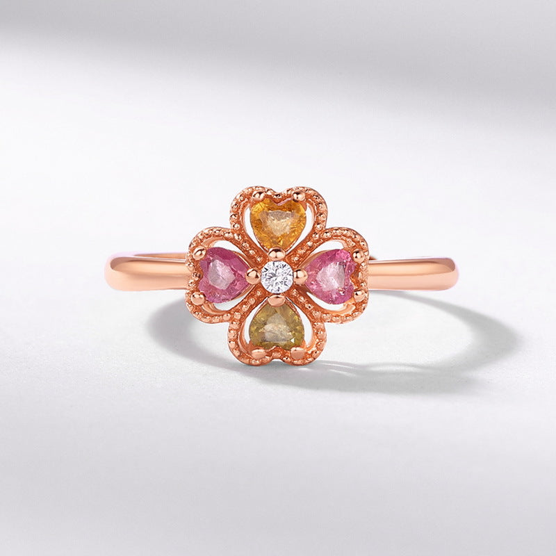S925 Sterling Silver Jewelry Ring Natural Tourmaline Gemstone Floral Style Rings