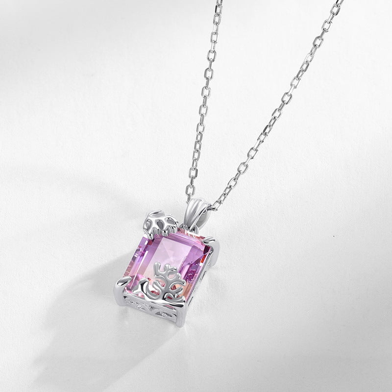 S925 Sterling Silver Jewelry Pendants Natural Ametrine Gemstone Luxury Necklace Charms
