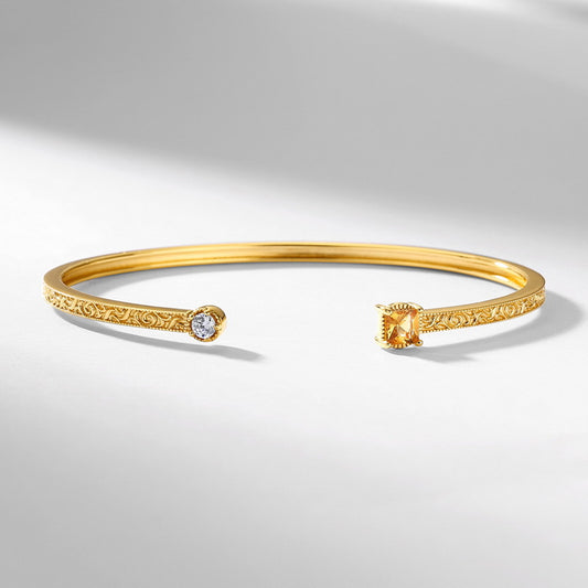 S925 Sterling Silver Jewelry Bangle Natural Citrine Gemstone Opening Style Luxury Bangles