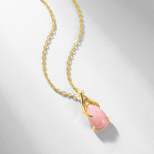 S925 Sterling Silver Jewelry Necklace Natural Pink Opal Gemstone Simple Luxury Necklaces