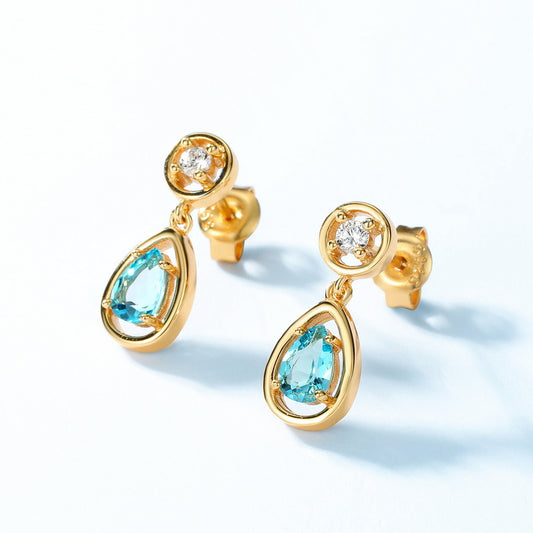 S925 Sterling Silver Jewelry Earrings Natural Swiss Blue Topaz Gemstone Simple Luxury Earrings