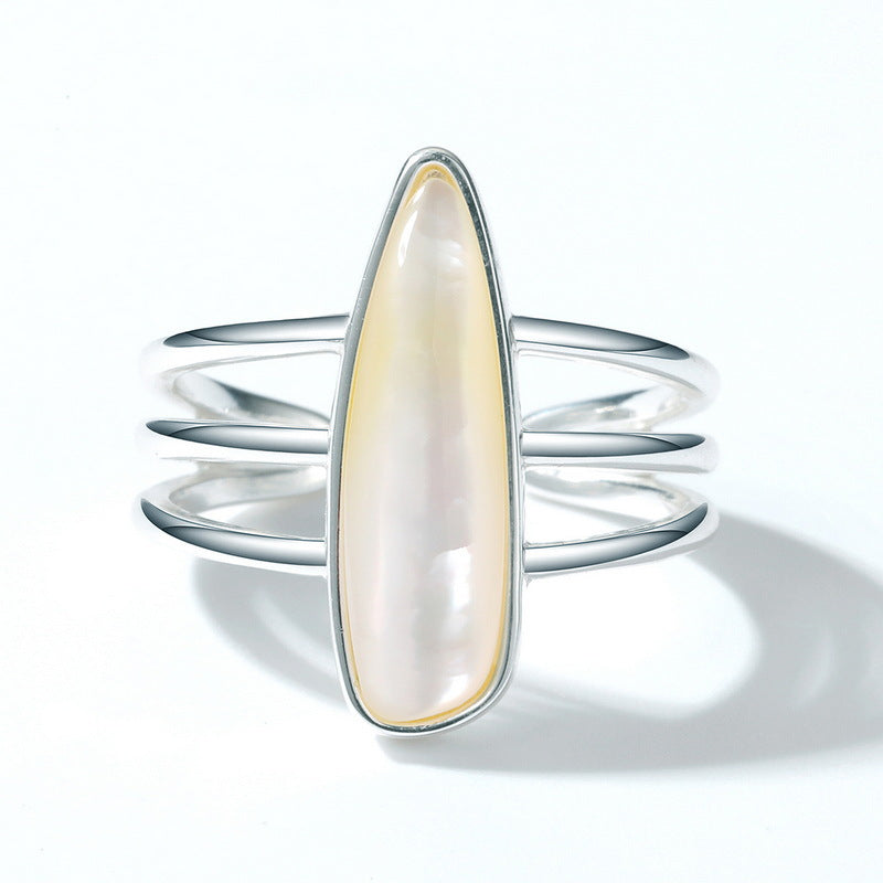 S925 Sterling Silver Jewelry Ring Natural White Shell Gemstone Vintage Style Rings
