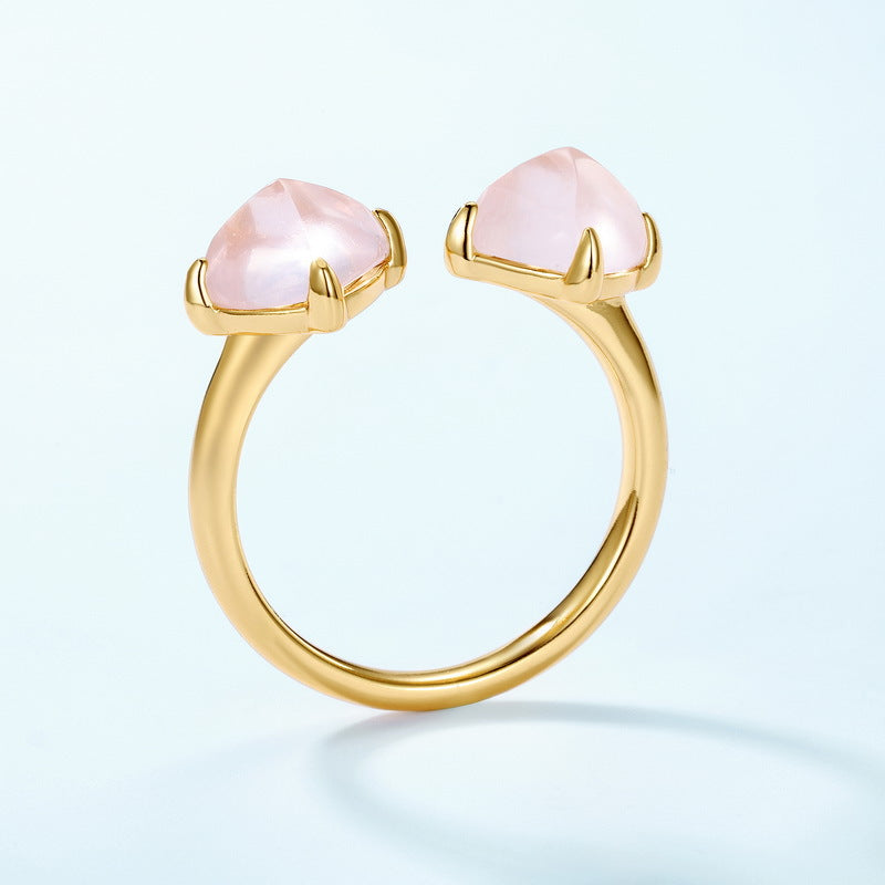 S925 Sterling Silver Jewelry Rings Natural Rose Quartz Fashion Style Luxury Ring