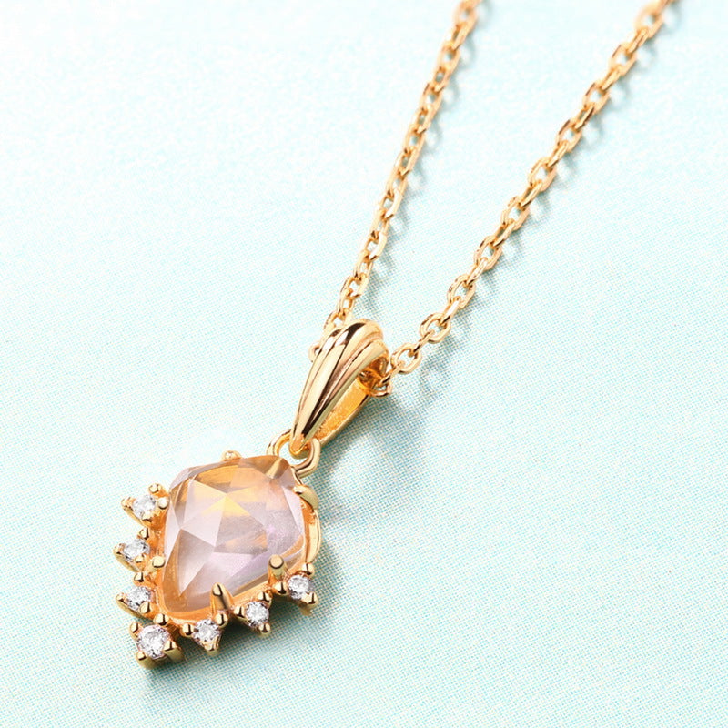S925 Sterling Silver Jewelry Pendants Natural Rose Quartz Simple Luxury Necklace Charms