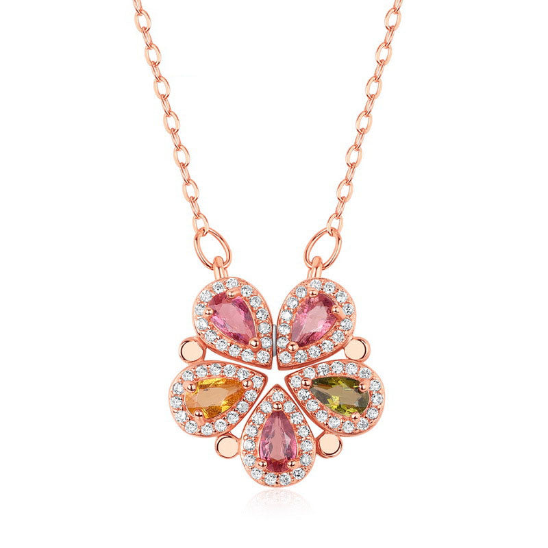 S925 Sterling Silver Jewelry Necklaces Natural Tourmaline Gemstone Charms Necklace